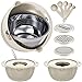4-1 Colander with Bowl Set - Rotatable Colander Bowl with Measuring Spoons - Fruit Strainer Bowl, Food Strainers and Colanders Funny Presents for Women, Aesthetic Kitchen Gadget Essentials - Beige