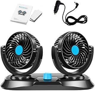 12V Car Dual Head Car Air Fan 360° Rotating Adjustable Dual Head Car Auto Cooling Air Fan- Powerful Quiet 2 Speed Rotatable Dashboard Auto Electric Car Fans Summer Cooling Air Circulator Low Noise