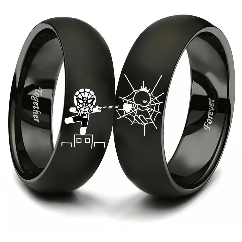 XAHH Spiderman Crown Couples Ring for Him and Her,Captured by Your Love Forever Together Lovers Ring Stainless Steel Anniversary Promise Wedding Band
