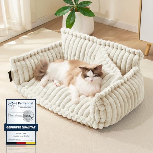noviclass® Haustiersofa Chaffar Katzenbett Hundebett | Katzensofa Hundesofa | Orthopädische Matratze | Moderner Stil | Cord-Design Größen (Creme,...