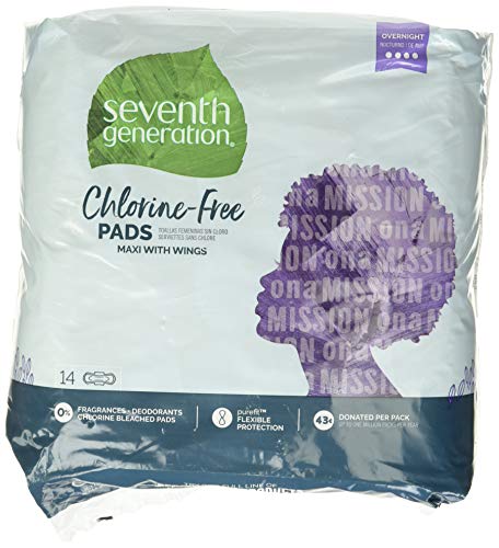 Seventh Generation Maxi Pads, Overnight with wings, Free & Clear Chlorine Free, 14 count