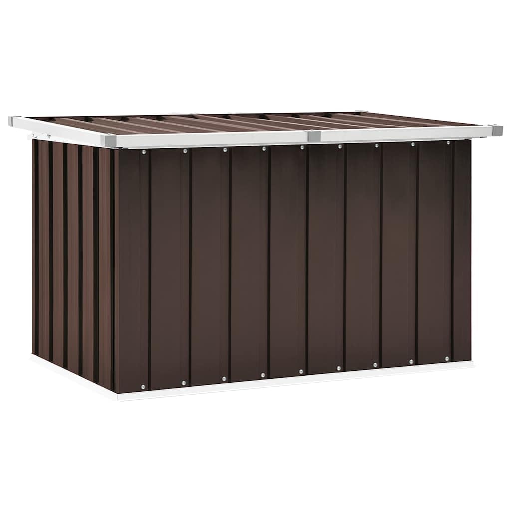 Garten-Aufbewahrungsbox Braun aus verzinktem Stahl und Kunststoff 109 x 67 x 65 cm mit wasserdichtem Deckel und großzügigem Stauraum für Kissen, Werkzeug, Terrasse, Balkon, Outdoor