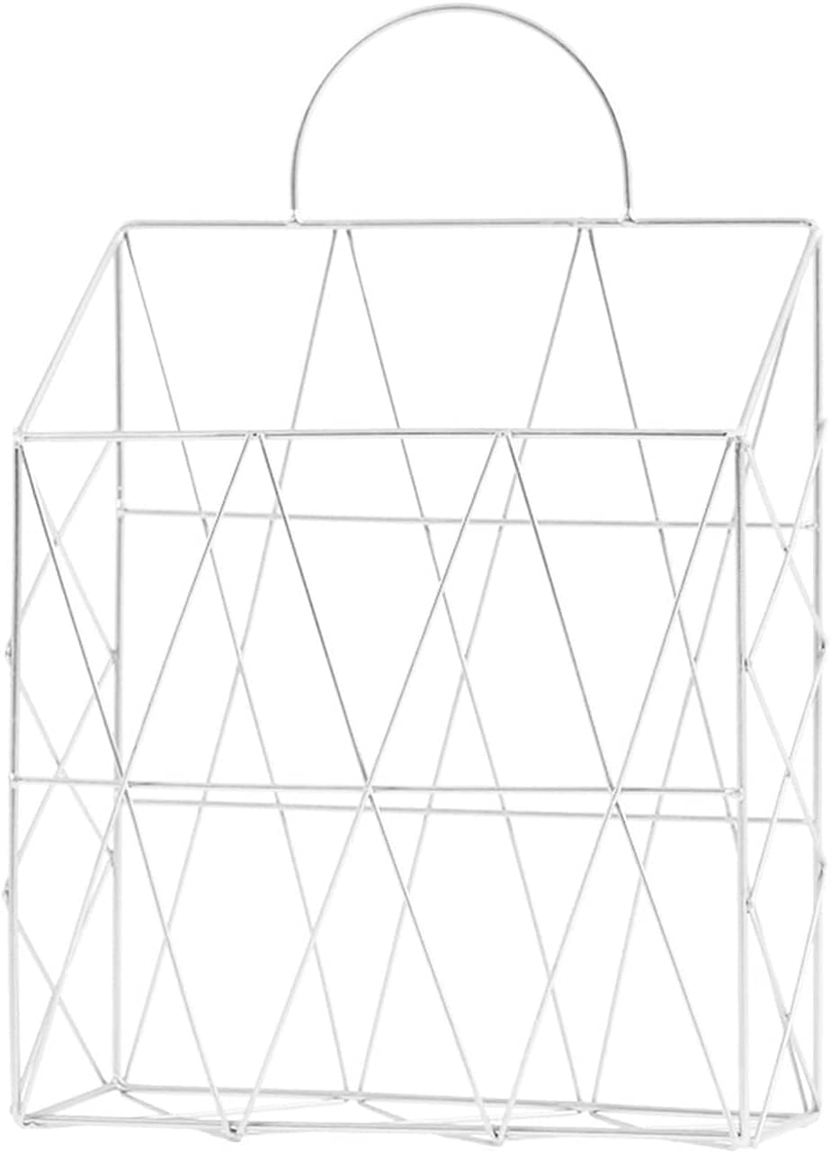 Franklite Multipurpose Steel Iron Wall Folding Newspaper Holder Bin for Magazines, Paper, Records, Artwork Hanging Storage Basket Rack notebooks, papers, stapler, clips office organizer (White)-picture-0