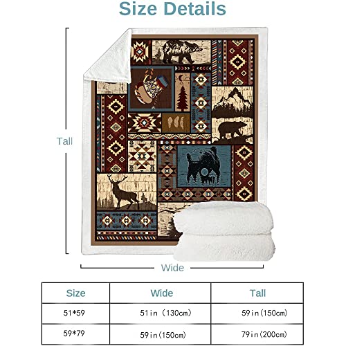 Aztec Blanket Rustic Southwestern American Native Blanket,Navajo Blanket,Mexican Blanket, Indian Blanket,Bear And Deer Blanket, Farmhouse Decor For Couch Bed Livingroom #TOP7
