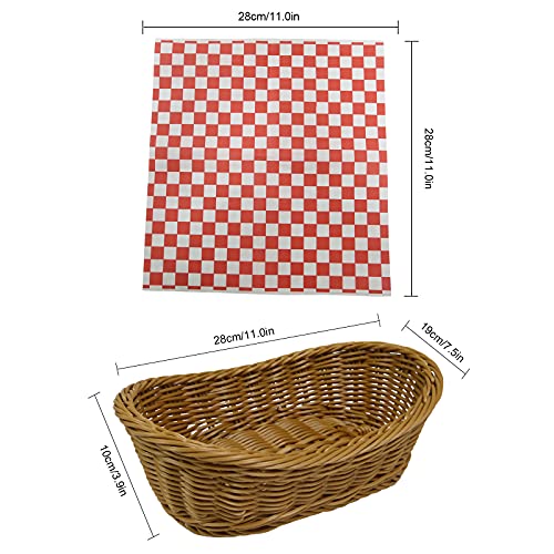 Wicker Bread Baskets, Kitchen Handmade Woven Pantry Organizer, Tabletop Food Serving Baskets For Fruits, Vegetables And Snacks, Restaurant, Bread Basket For Serving Plus 4 Bread Paper,Samll Basket #TOP1