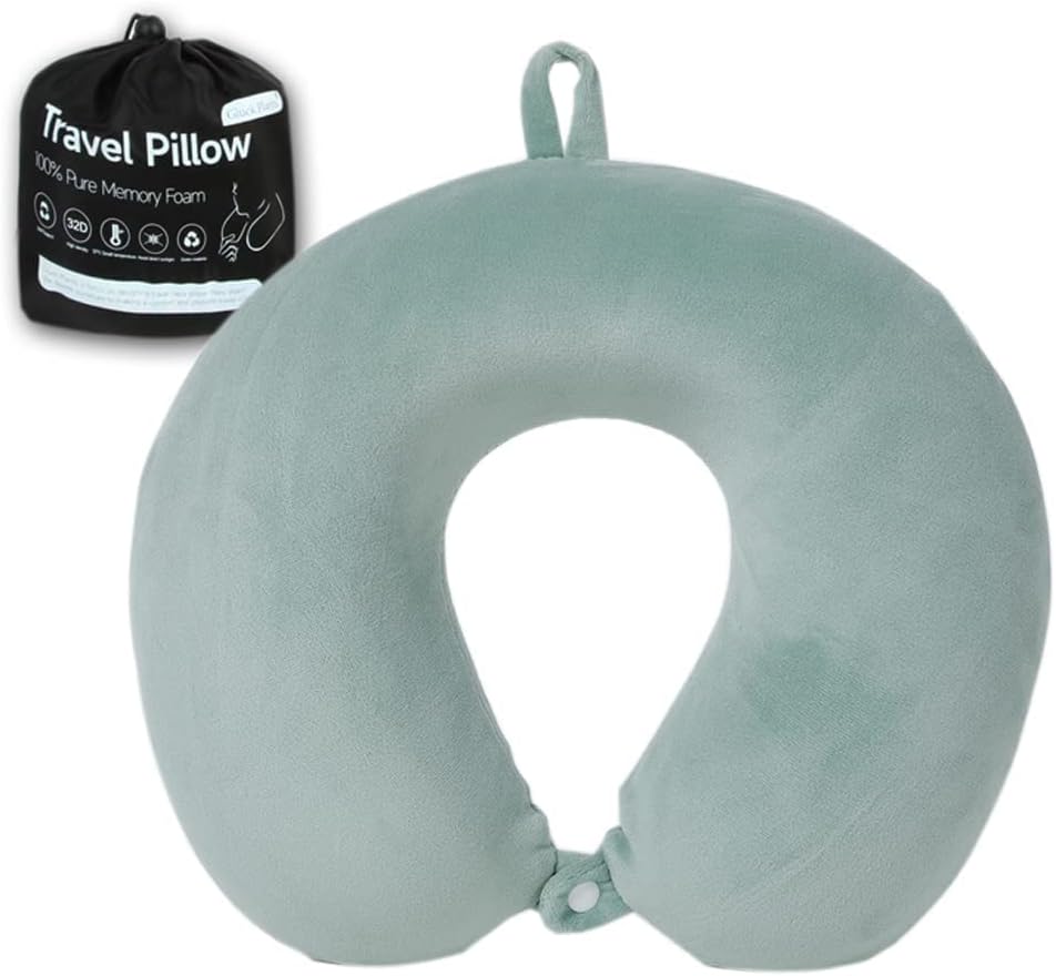 Gluck Plants Travel Pillow,Neck Pillow for Traveling U Shaped Memory Foam Green Portable Headrest Sleep Airplane Travel Neck Pillow for Flight,Car & Home,Office
