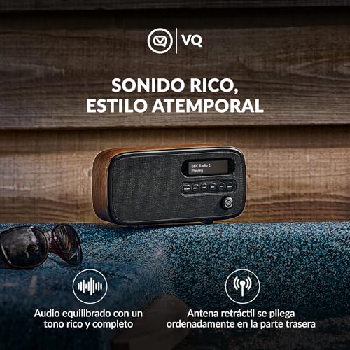 VQ Dexter Radio Dab Plus/Dab con FM, Altavoces Estéreo de 3W y Pantalla LCD - Alimentada por Corriente y Batería Radio Portatil con 60 Presintonías, Antena y Toma de Auriculares - Nogal - imagen 7