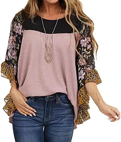 CASURESS Womens Floral Printed 3 4 Sleeve Shirt Batwing Loose Tops Blouses Pullover (Medium, Type 7)