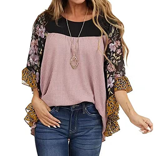 Casuress Womens Floral Printed 3 4 Sleeve Shirt Batwing Loose Tops Blouses Pullover (Medium, Type 7) #TOP3