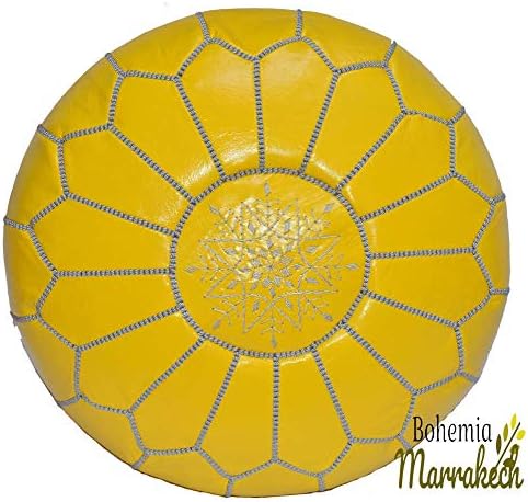 bohemiamarrakech Moroccan Leather Pouf, Ottoman Footstool Hassock 100% Real Natural Leather pouffe, Yellow Color, Unstuffed - UNSTUFED