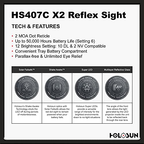 Holosun - Hs407C-X2 Classic Open Reflex Red Dot Sight 2 Moa (Black) #TOP3