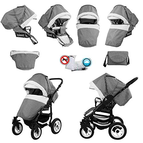 Bebebi Florenz | Hartgummireifen in Weiß | 3 in 1 Kombi Kinderwagen | Farbe: Galileo Lightgrey Black