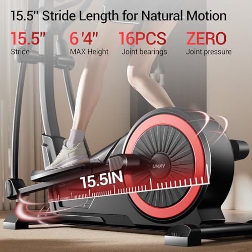 UMAY Elliptical Trainer with Heart Rate Grip, Comfortable Seat, Quiet Magnetic Control, Suitable for Home Use, 16 Resistance Levels, LCD Display, 400LBS Weight Capacity
