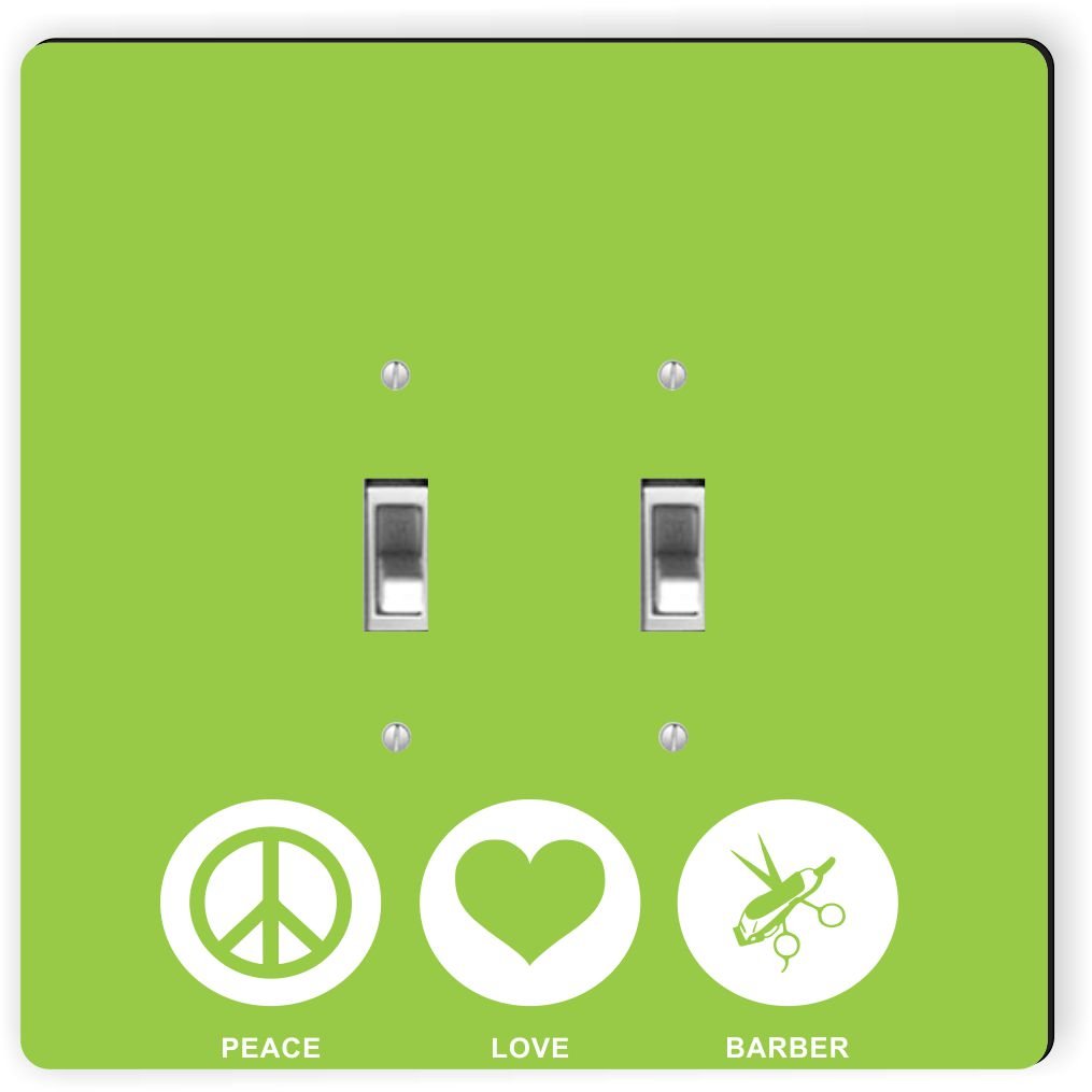 Rikki Knight 42738 Double Toggle Peace Love Barber Lime Green Color Design Light Switch Plate