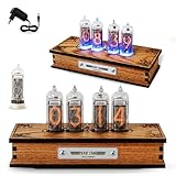 Authentic Nixie Tube Clock Bundle with Spare IN-14 Nixie Tube - Motion Temperature Humidity Sensors - Dual RGB LED Backlight - Alarm Clock - Visual Effects - Replaceable Nixie Tubes - Made in Ukraine