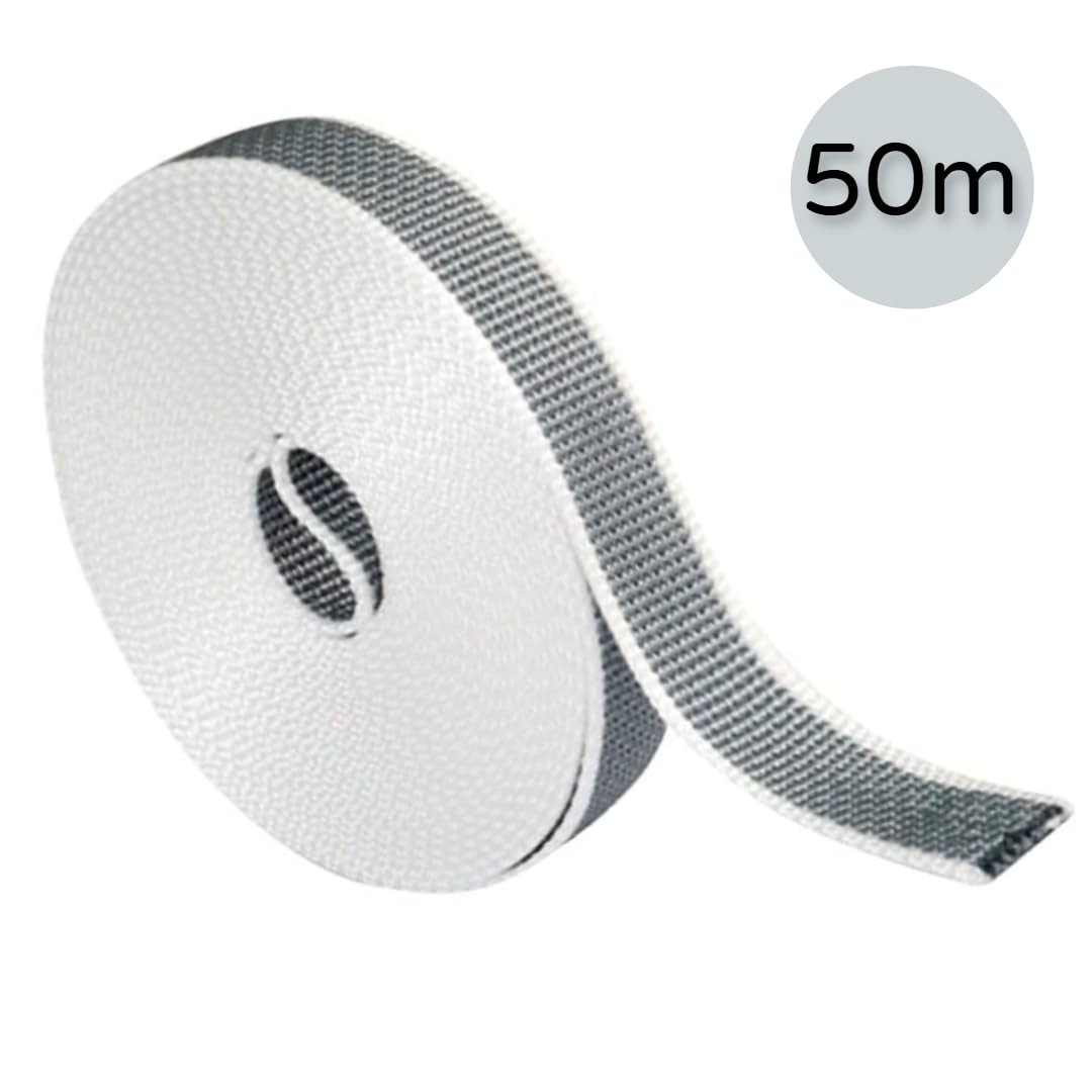 Cinta para Persianas 20mm de Ancho - Color Gris | Cuerda de repuesto para Carretes de Persiana | Resiste los Rayos UV | Color pintas Gris Cinta Recogedor Persiana 20 mm x 50 metros