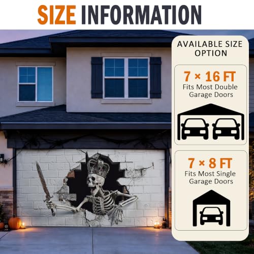 GORDITA Halloween Garage Door Cover 16 x 7 FT, Skeleton Breaking Wall - image 3