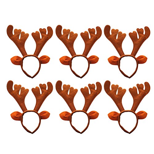 Frcolor Weihnachten Rentier Geweih Stirnband Entzückende Haarbänder Kopfschmuck Zubehör für Cosplay Kostüm Packung mit 6 (braun) Cover