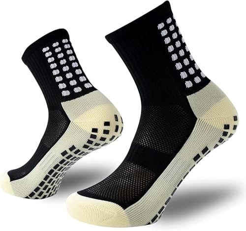 Hi-Tech Performance Athletic grip Socks for Men & Women | Crew Length, Anti-Slip Rubber Grip socks for footballers, Thick Cushion Sports Socks for Running, Gym, Training