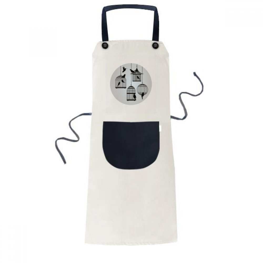 Tablier de cuisine beige oiseau - Bavoir réglable avec poche homme femme
