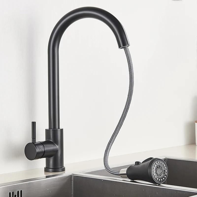 Robinet cuisine noir mat extractible mitigeur evier eau chaude froide 2 modes jet