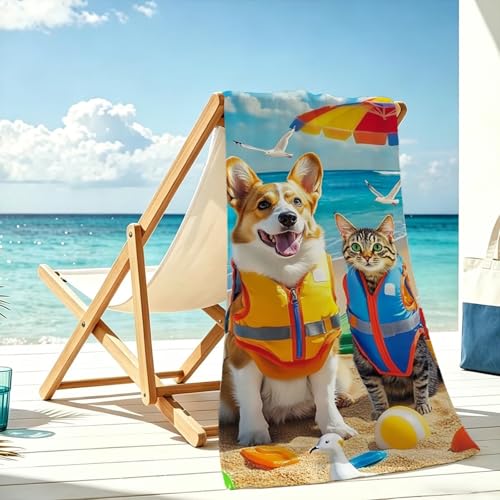 Serviette de plage microfibre pour piscine et vacances grand drap de bain imprimé chien - 3
