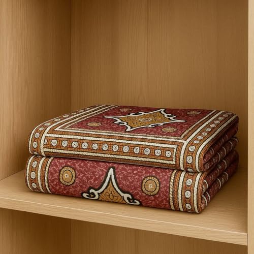 Image of 3D Printed 144 Tc Microfiber Double Bedsheet with 2 King Size Pillow Covers Breathable | Wrinklfree | Summer | Topsheet (90 x 90 Inches) (Red Rajasthani)