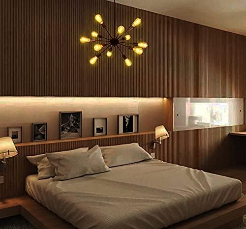 Miniatura 5 de Sputnik Candelabros negros, modernos de 12 luces de granja, iluminación de mediados de siglo, estilo vintage, industrial para colgar en el techo,