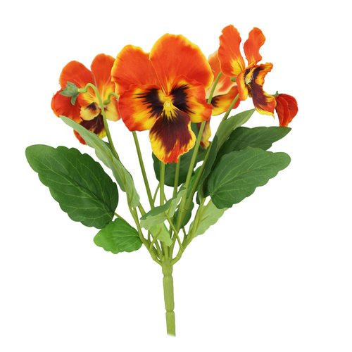 30cm Artificial Silk Orange Pansy Flower Bush / Posy with Leaves - grave home spring flowers