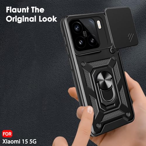 Image of TheGiftKart Tough Armor Bumper Back Cover Case for Xiaomi 15 5G | Kickstand & Ring Holder | 360 Degree Protection Back Cover Case for Xiaomi 15 5G (PC & TPU, Rotating Camera Cover, Black)