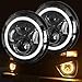 Produktbild XDDXIAO 7 Inch Led Scheinwerfer H4 DRL Runde 7 ''Scheinwerfer mit Gelb & White Angel Eye für Jeep Wrangler Lada Niva 4x4 50W 30W,Schwarz