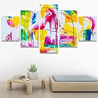 SIGNWIN 5 Panel Canvas Wall Art Modern Art Abstract Brushstroke Closeup Expressionism Expressive Modern Multicolor Oil Painting for Home Decorations Ready to Hang - 60
