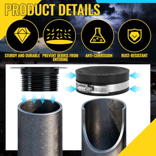 Image of 12 Pack 3 Inch Flexible PVC Pipe Cap with Stainless Steel Clamps - Black Durable End Caps for Drainage, Wastewater & Vent Pipes, Above /below Ground Use