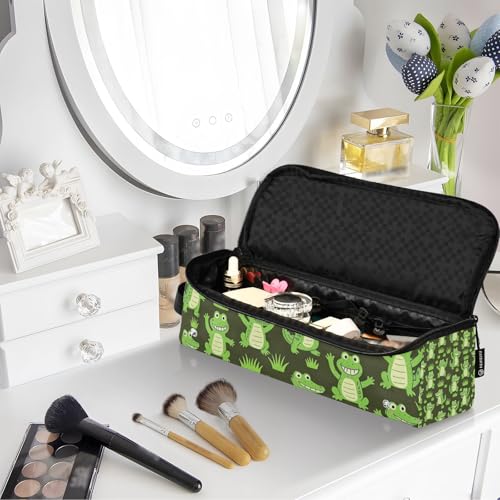 Bolso de viaje para herramienta de cabello con tapete resistente al calor desmontable para planchas grandes, estuche de viaje para planchas, rizadores, diseño divertido de cocodrilos en verde para mujeres miniatura 7