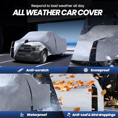 Image of Multi-Layer Ford F150 Truck Cover, Custom Fit Ford F150 2008-2026 SuperCrew Cab Short Bed(5.5'-6.5') Car Cover Waterproof All Weather, Full Exterior Cover Rain Wind and UV Protection with Door Zipper