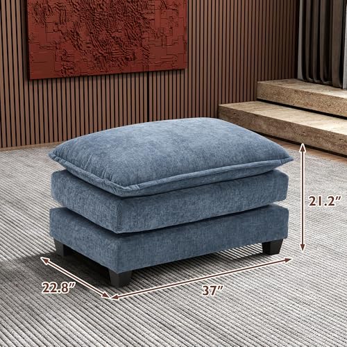 Image of Ihanherry Ottoman for Modular Sectional Cloud Sofa, Chenille Deep Seat Couch for Apartment, Living Room and Bedroom, Blue