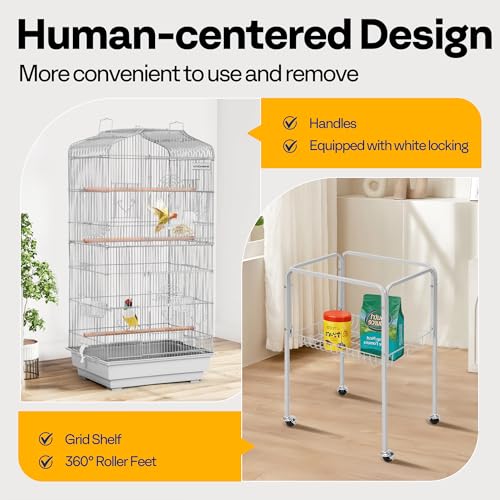 Image of VIVOHOME 64 Inch Bird Cage with Play Top and Rolling Stand for Parrots Conures Lovebird Cockatiel Parakeets, Grey
