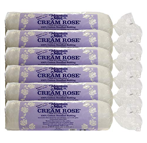 Mountain Mist Cream Rose 100% Needle Punch (No Scrim) Cotton Batting Full Size 81" x 96" 6 Batts