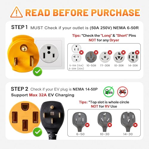 Image of MECMO NEMA 6-50P to 14-50R EV Charger Adapter for 50A 250V 3-Prong Welder Outlet (Not for Any RV /Housestand /Dryer)