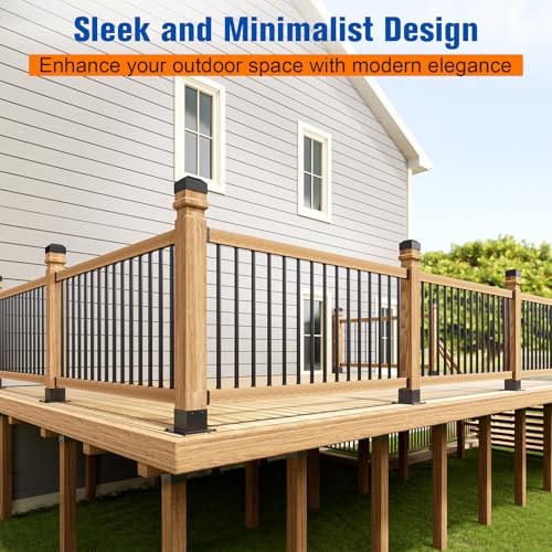 Antsky 29\" Round Aluminum Balusters for Deck Railing, Hollow Deck Spindles with Screws for Railing Fencing, Metal Deck Balusters with Connectors(30 Pack Black)