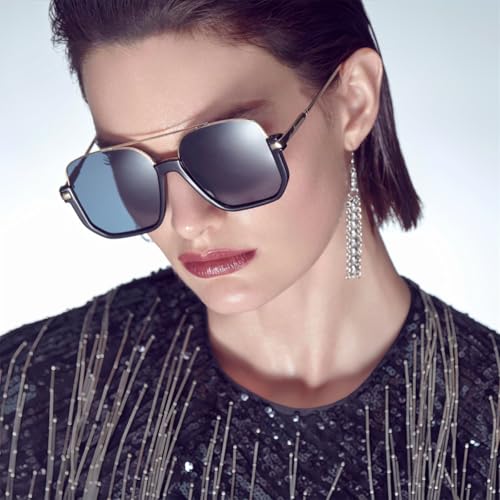 Image of GUVIVI Retro Oversized Aviator Sunglasses for Women Men Square Double Bridge Pilot Sun Glasses 70s Trendy Shades