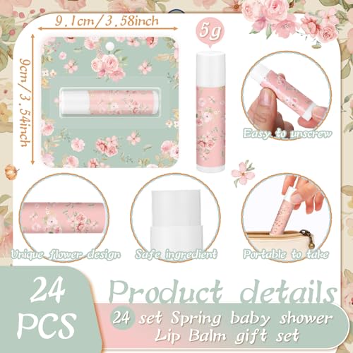 Image of 24 Pcs Tea Party Favors Lip Balm Bulk Women Floral Tea Party Gifts