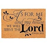 Funny Coir Doormat - 'As for Me and My House We Shall Serve' Welcome Front Porch Decor - Personalized Rug with Heavy-Duty Non Slip Outdoor Coconut Coir - 23.6 x 15.7 inch
