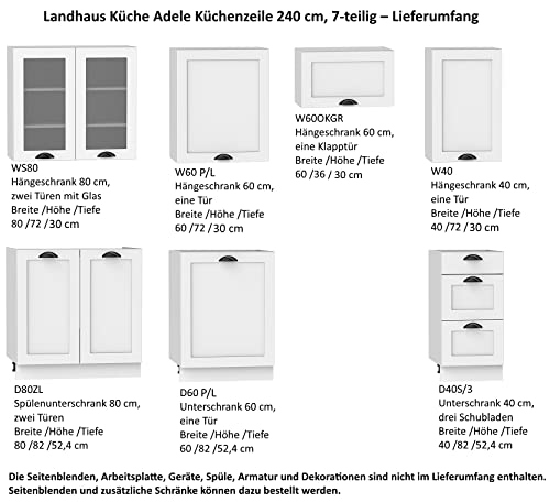 Landhausküche Adele Küchenzeile Einbauküche 240 cm, 7-teilig mit SoftClose Schubladen - Image 4