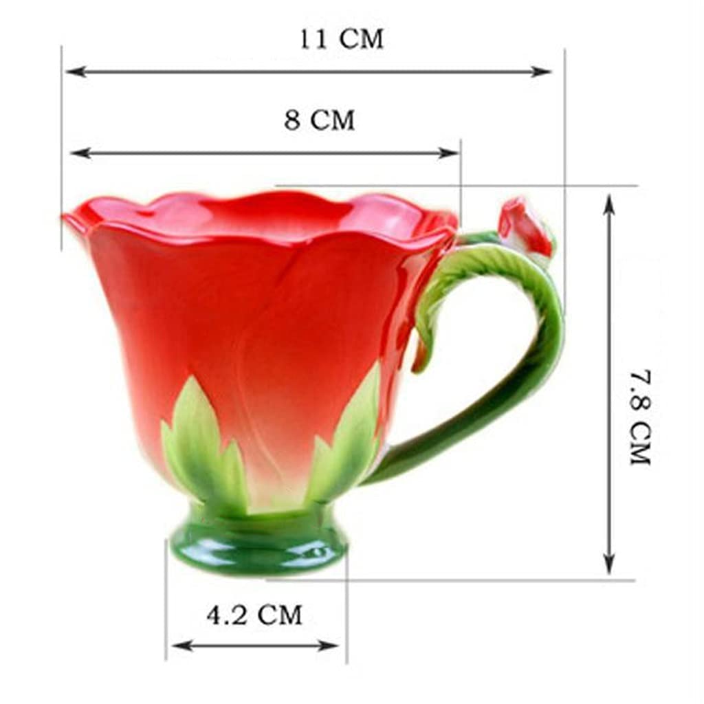 Teetassen-Set, handgefertigte Emaille-Keramik, Blumen-Kaffeetassen-Set mit Henkel, Cappuccino-Tasse mit Löffel und Untertasse (Blau)