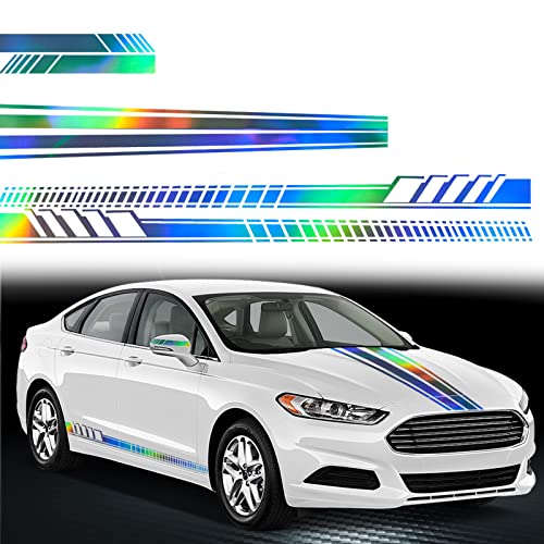 1 Set Holographic Laser Car Sport Racing Stripe Graphic Stickers Decals Car Hood Stripe Sticker Auto Body Side Door Vinyl Sticker Car Mirror Decal Personalized Car Decorative Decals, Style 3 #TOP14