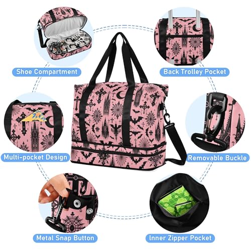 Travel Duffel Tote Bag Black Gothic Moon Spider Webs and Bats Sports Duffel Bag with Wet Pocket Weekender Overnight Bag for Women Men Gym Bag, Carry On Bag Hospital Bag for Labor and Delivery2