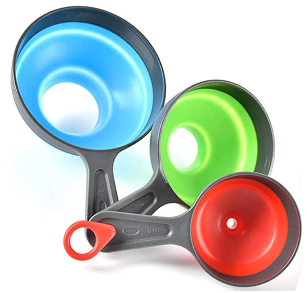 ELECDON Kitchen Funnel, Three Piece Multipurpose Silicone Folding Storage Plastic Funnel, Jam Funnel, Oil Drain Kitchen Tool Wide Mouth Narrow Mouth Funnel (3Pcs in Different Size)