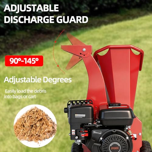 Wood Chipper Shredder Mulcher, 7 HP 212CC Gas-Powered Heavy Duty Garden Chipper, 3-Blade Disc Cutter, 15:1 Reduction Ratio for Branches Twigs, Ideal for Orchard Yard Farm Courtyard - Image 4