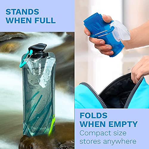 Vapur, Collapsible Water Bottle- 1 Liter, 33 Ounces- Reusable Leak Proof Water Bottles With Carabiner For Working Out, Camping, Backpacking, Hiking, & Travel!, Water Element Anti-Bottle Blue #TOP5